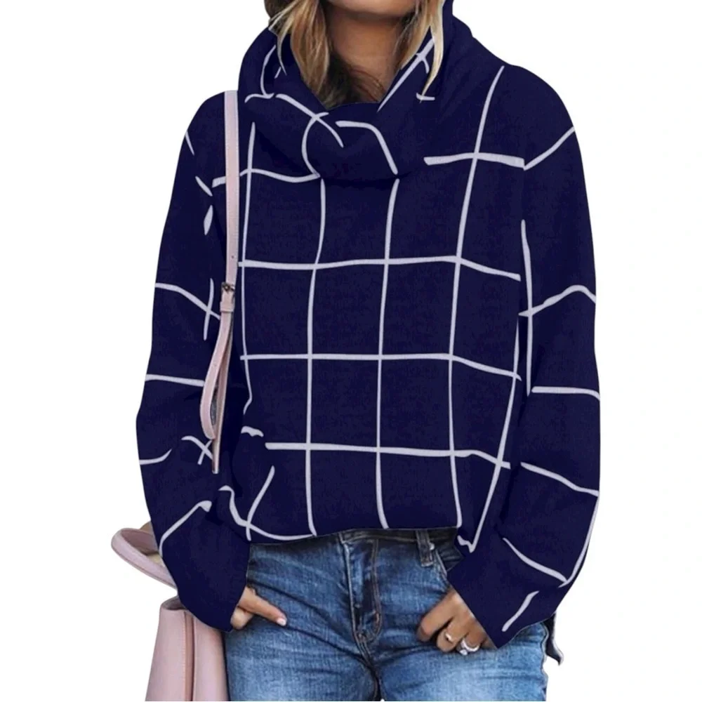 J. Crew Navy and White Grid Turtleneck Sweater